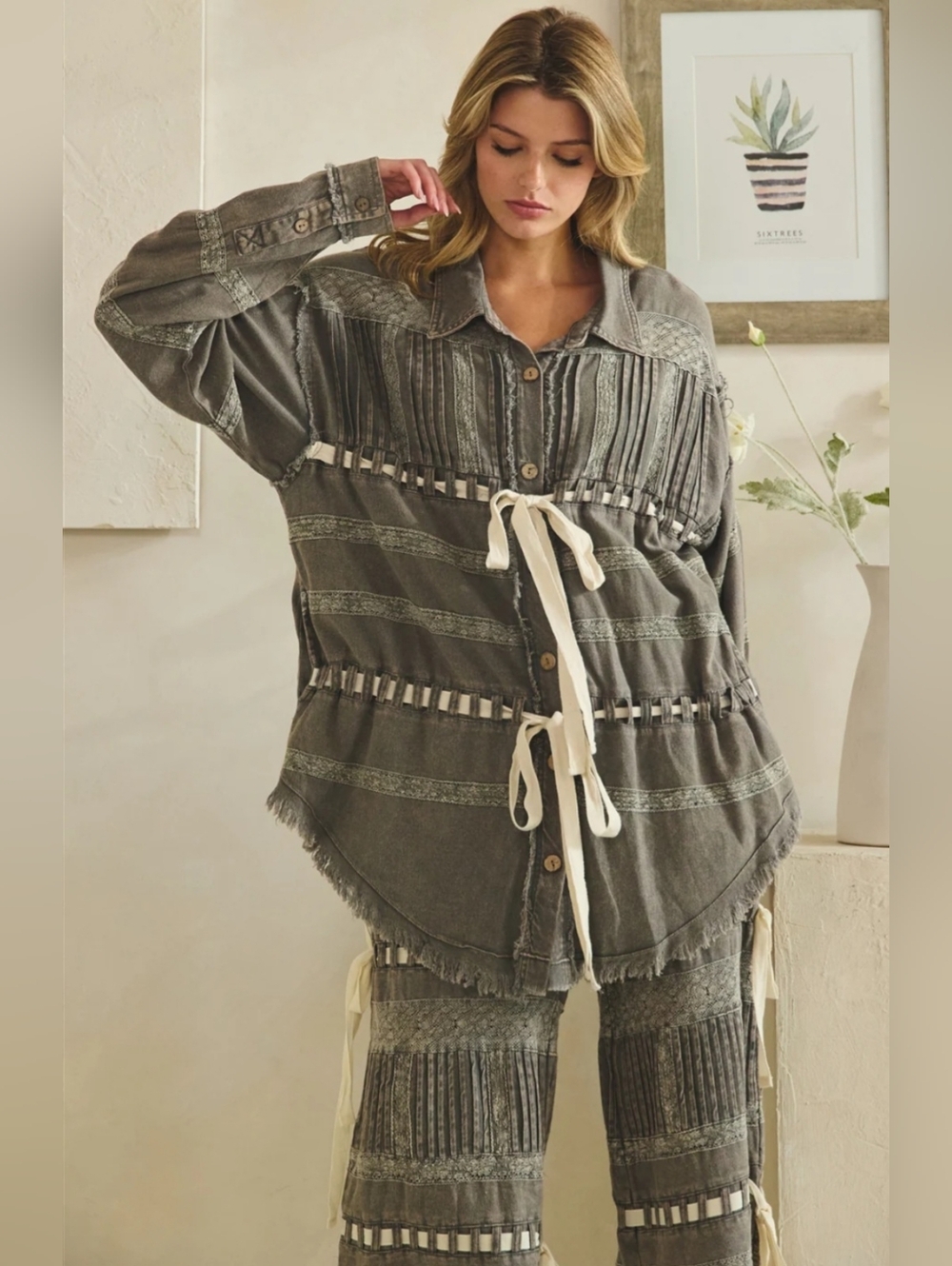 #1503 Oli & Hali Charcoal Artisan Patchwork Boho Set - Picture 3 of 16